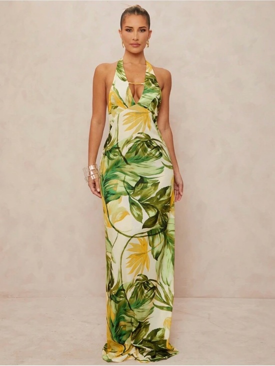 Lumalex Dresses & Skirts - Lumalex Tropical Palm Summer Halter Maxi Dress